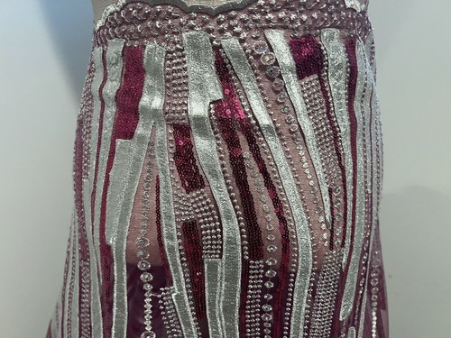 Silver Fuchsia Sequins Rhinestones Embroidery Lace Fabric 50” Width 1 Yard - Picture 2 of 6