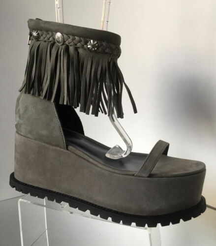 NUEVO SACAI Gray Fringe Ankle Strap Platform Sandalias (Talla 40) - MSRP $775 - Imagen 2 de 12