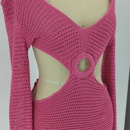 Vestido Lillusory Crochet Espalda Abierta Rosa S bohemio ropa de resort vaquera costera - Imagen 6 de 10