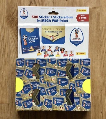 Panini - WM WC 2018 Russia / MEGA WM-Paket / 100 Tüten / 500 Sticker + Album - Bild 1 von 2