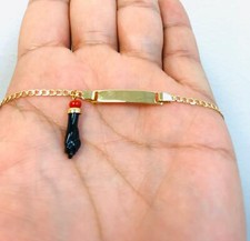 Baby ID Azabache Bracelet 5.5" Cuban Link Gold Filled Bracelet Azabache Hand.