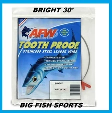 AFW TOOTH PROOF STAINLESS STEEL LEADER-Single Strand Wire-44LB Test 30FT BRIGHT