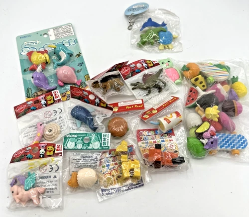 Lote de gomas de borrar Iwako cucharón comida rápida rompecabezas dinosaurios bloques huevos minis