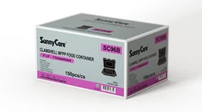 Sunnycare Clamshell MFPP Hinged Container Disposable 9X6,  1 COMPT, Black, 150ct