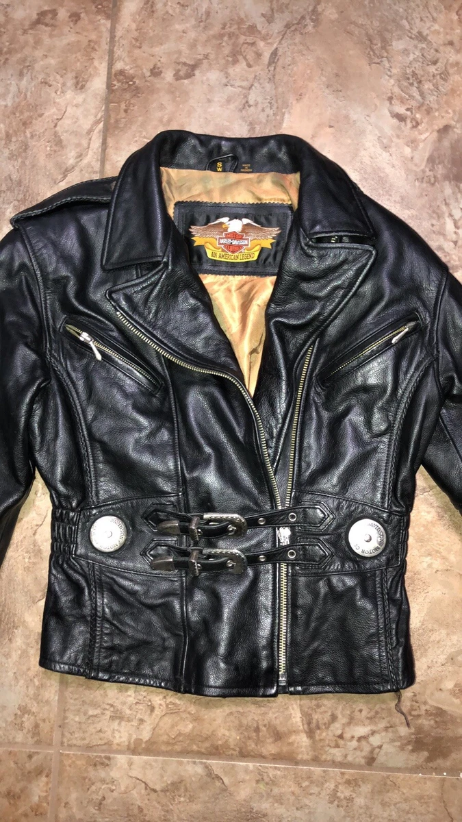 VINTAGE 70s 80s Women's HARLEY DAVIDSON Leather Rose Embossed Jacket Small