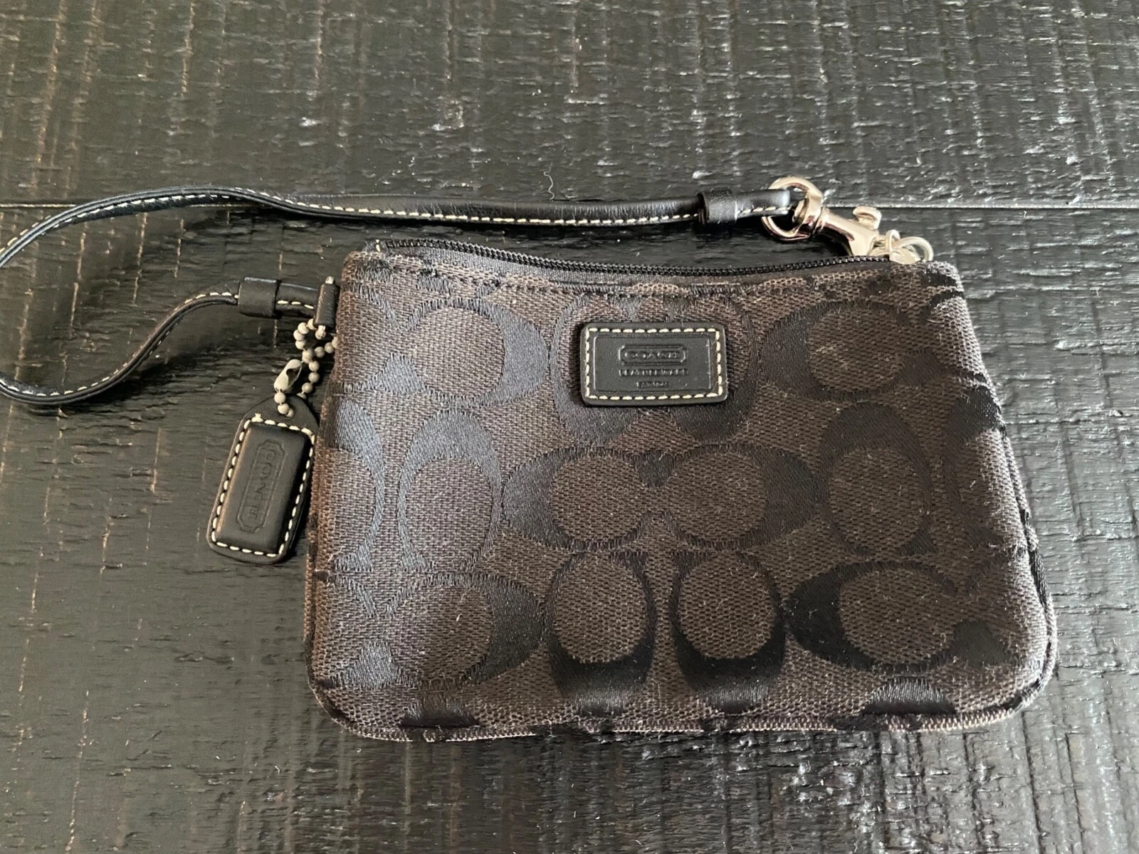 Coach Signature Piccolo Polso Pochette Tela Cinturino Pelle Nero