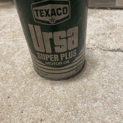 Vintage 1 Quart Texaco Ursa Super Plus Motor Oil Can Full 15W 40