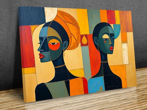 Afrikanische Damen Abstrakte Kunst Aufgesetzt Leinwanddruck Fertig Zum Aufhängen - Bild 1 von 10
