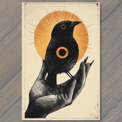#ad #ad STICKER Surreal Black Bird Radiant Sun Hand Orange Spiritual Mystic Dark Emo $5.99