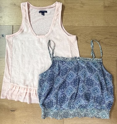 AEO Bundle 2 Boho Tops Women Small Medallion Tile Crop + Swiss Dot Peplum Tank