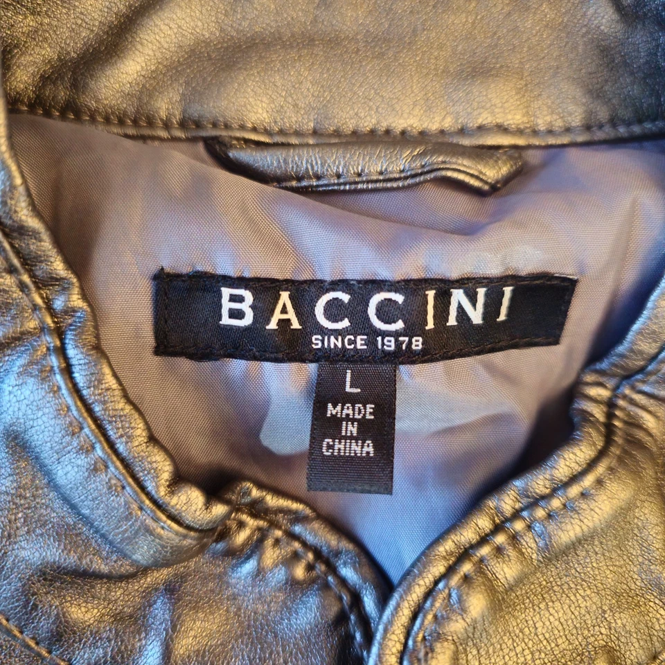 Chaqueta Baccini Mujer Imitación Cuero Talla L Metálica Bronce Estilo Moto Cremallera Foto 3 de 4