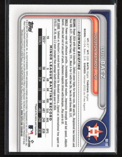 Luis Báez 2024 Bowman Draft Sapphire Edition #BDC-110 Houston Astros - Imagen 2 de 2