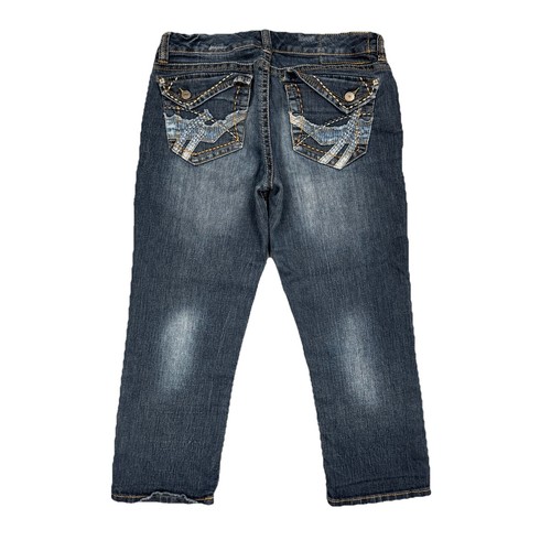 Unionbay Crop Jeans 9 Blue Distressed Denim Stretch Juniors Measures 30 x 22 - Picture 2 of 8