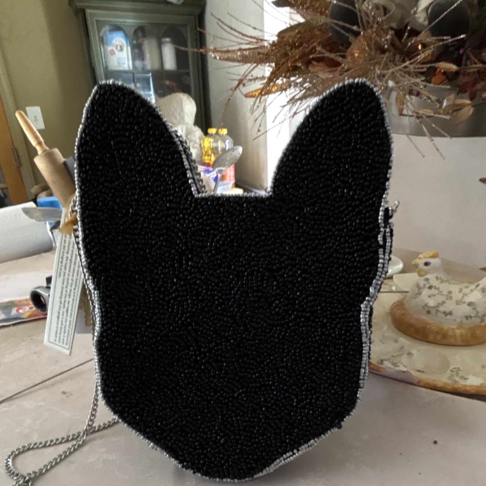 Handmade from India  Beaded dog Shoulder Bag Black Silver Animal Theme for Women image 2