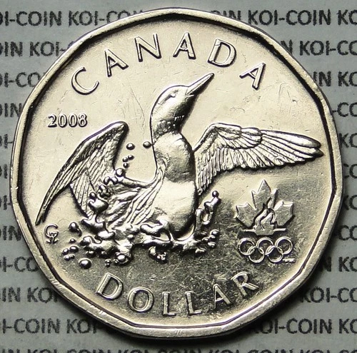 Canada 2008 Lucky Loonie for Olympics $1 dollar coin lightly circulated