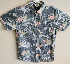 Rip Curl Hawaiian Short Sleeve Button Up Shirt Gray Men's Size S Reverse Print