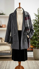 H M Women's Gray Double Breasted Twill Blazer Jacket Lined Pockets, Size S