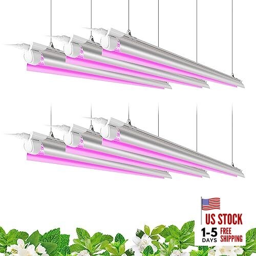  LED Grow Light, 252W(6 x 42W) 4ft T8, Full Spectrum, V-Shape with 4FT Pink