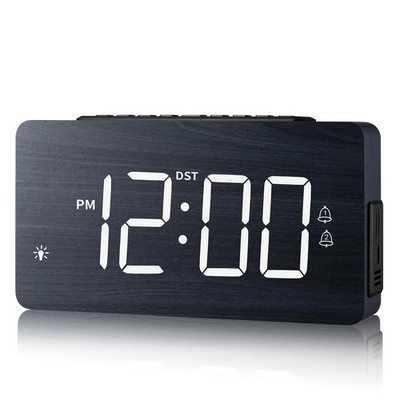 Wooden Digital Alarm Clock Desk Wall Dimmer DST Loud For Heavy Sleepers