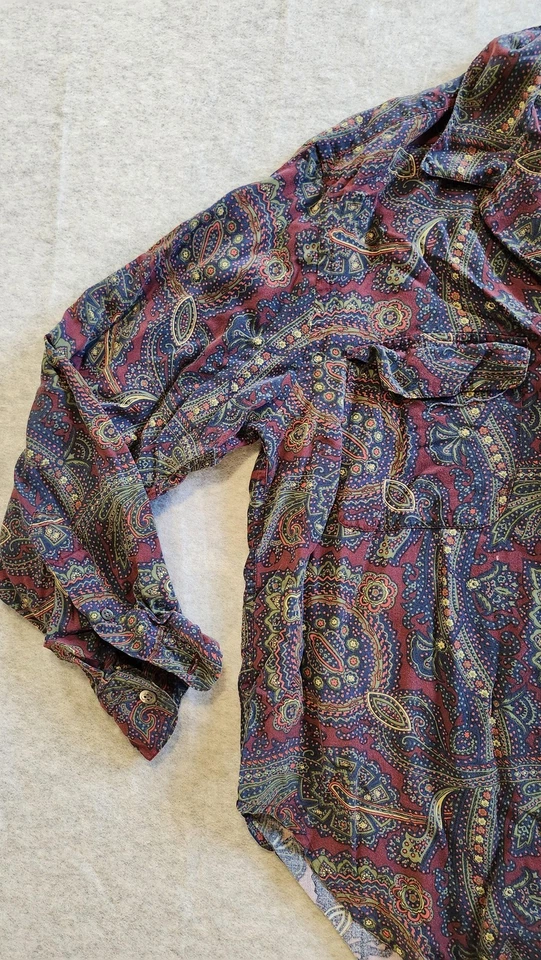 Vintage Ralph Lauren Shirt Womens 8 Paisley Rayon Button Up Long Sleeve 90s Boho - Image 2 of 4