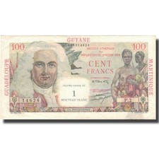 [#803185] French Antilles, 1 Nouveau Franc on 100 Francs, Undated (1961), AU, KM