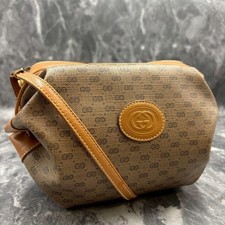 GUCCI 007.15.0086 GG Shoulder Bag Brown Beige Logo Leather Gold Hardware