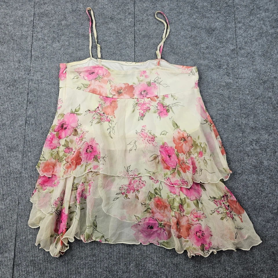 复古 Rampage Top 女式小号 Y2K 花卉丝绸分层褶皱仙女异想天开 — 第 2/4 张图片
