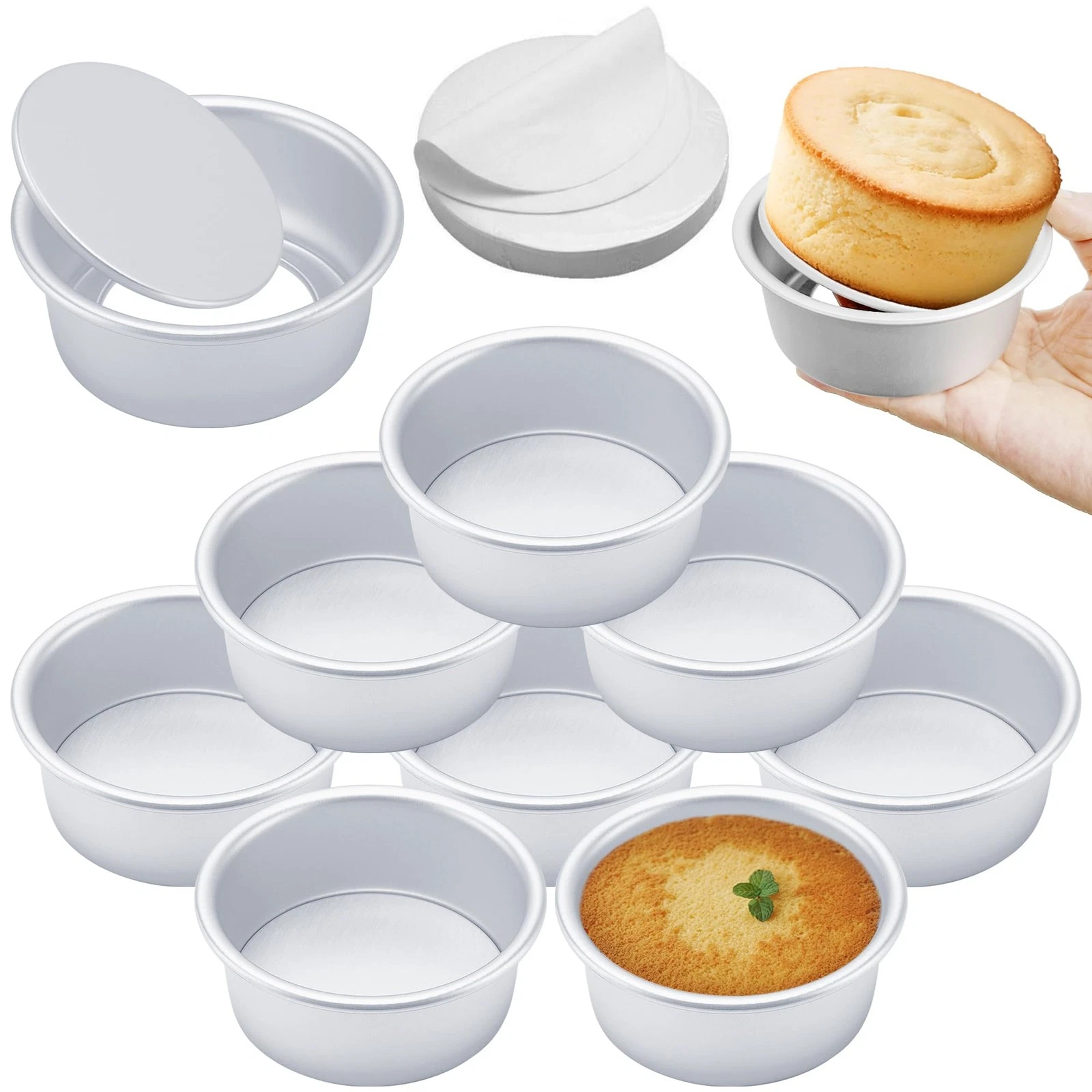 4 Inch Round Cake Pan Set of 8, Nonstick Aluminum, Easy Pop Out Bottom