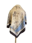 Y10# CELINE Paris Silk Scarf Equestrian Horse Bit Harness Print Beige Blue Gold