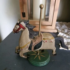 Vintage Christmas Carousel Pony Galloping Circus Horse All Wood Carving 6.5 Inch