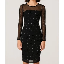 Thirty/Thirty LA Black Pearl Embellished Mesh Long Sleeve Bodycon Dress XS