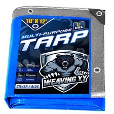 Tarps Waterproof 10'x12', 8 Mil Thick-silver/blue