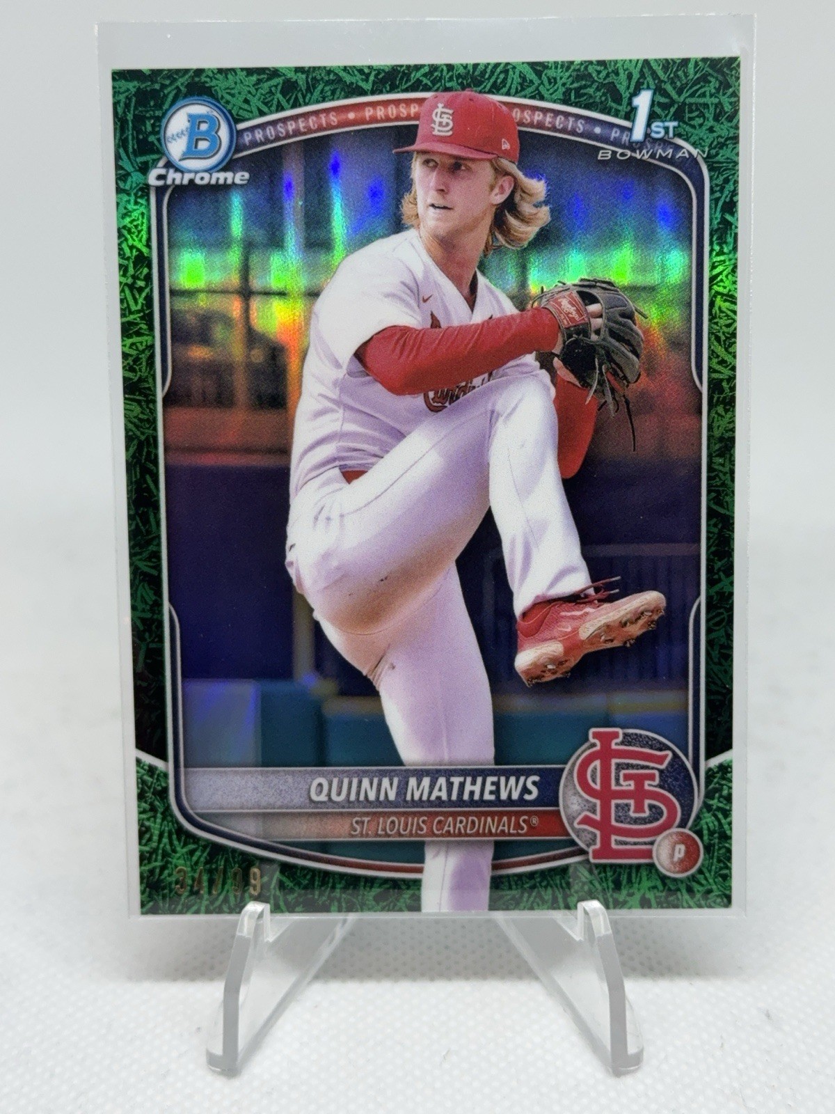 2025 Bowman #BCP-25 Quinn Mathews Chrome Prospects Green Grass Refractor /99