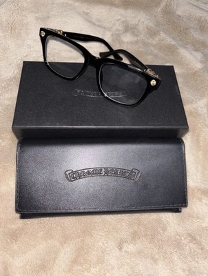 Chrome Hearts Black Square Full Rim Plastic Eyeglass Frames Cross w/ Case Box