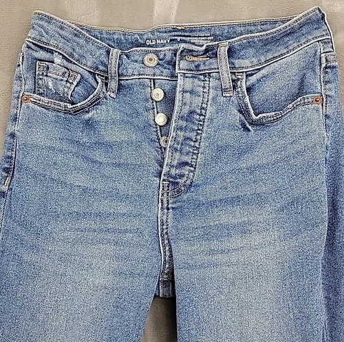 Pantalones de mezclilla para mujer Old Navy talla 0 botón mosca tiro extra alto corte bota pateador 25x31 - Imagen 3 de 11