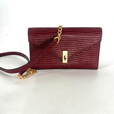 Polo Ralph Lauren ID Leather Chain Wallet & Bag Red Embossed Preppy
