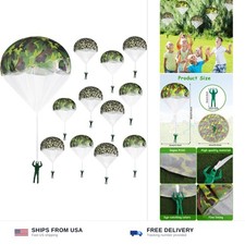 12 Pack Army Parachute Toy Figures Green Camo Hand Throwing Action Toys