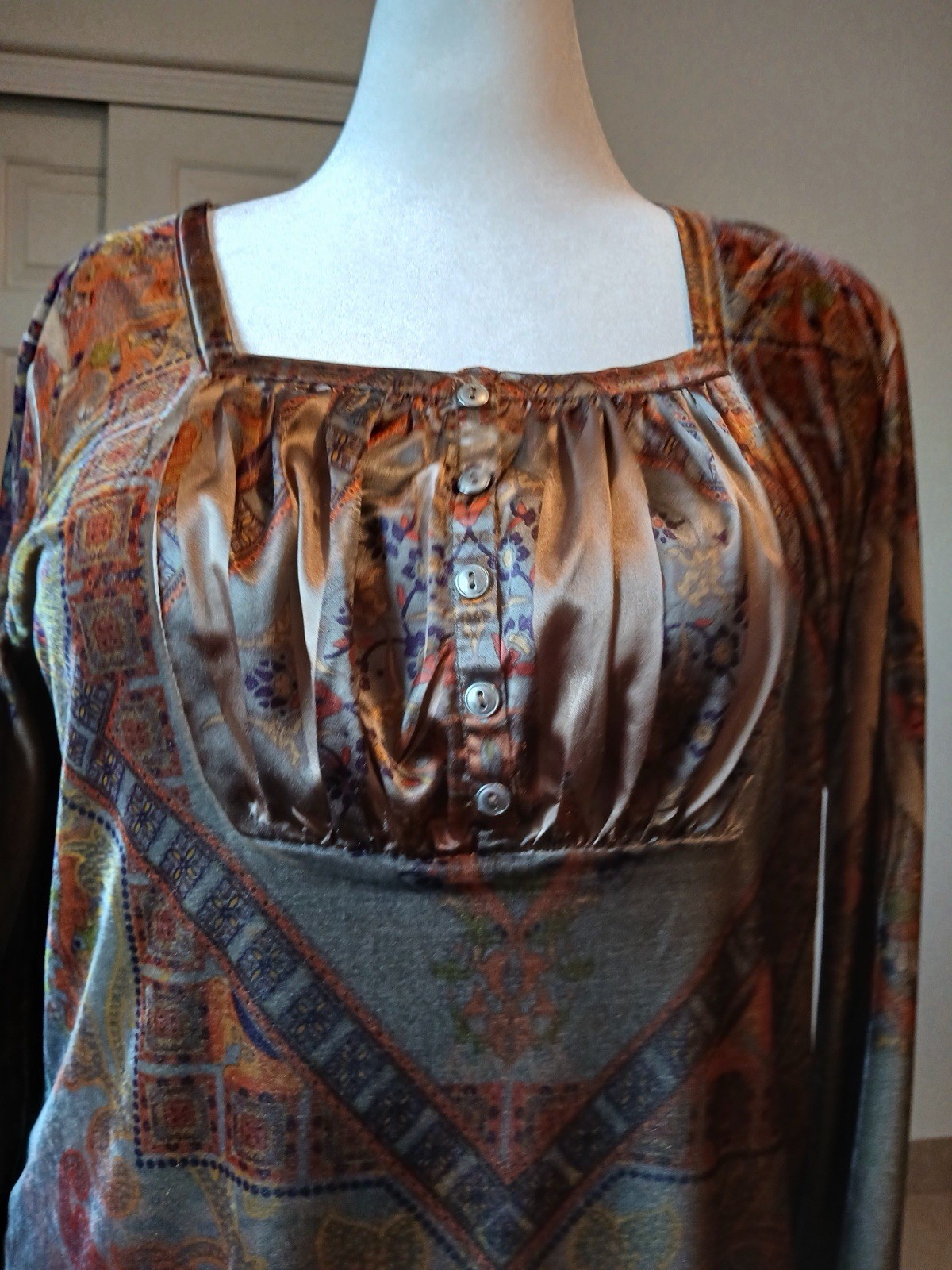 Nextop Boho Patchwork Top XL Square Neck Button F… - image 6