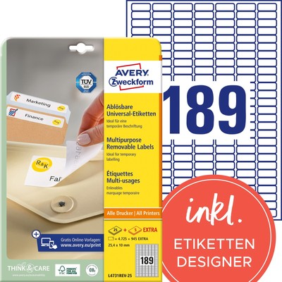 AVERY Zweckform L4731REV-25 Universal-Etiketten (4.725 plus 945 Klebeetiketten e