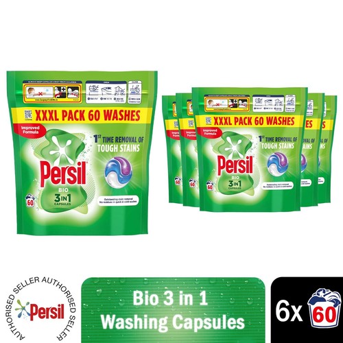 Cápsulas de lavado de ropa Persil XXXL 3 en 1 orgánicas con frescura duradera 360 lavados, paquete de 6 - Imagen 1 de 11