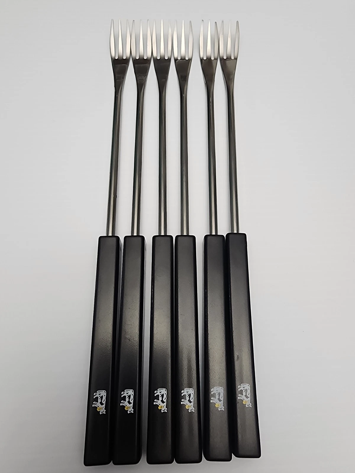 Rostfrei Fondue 6pc Fork Set Cow Symbol On Black Handle New Without Box