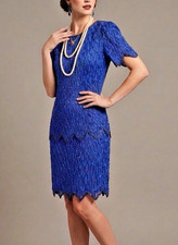 Vintage Laurence Kazar Sequin Silk Dress Petite M Blue Gatsby Vibes Retro Party