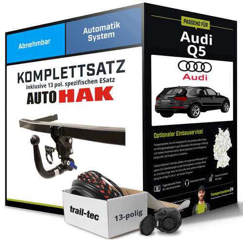 Für AUDI Q5 Typ 8R Anhängerkupplung abnehmbar +eSatz 13pol 08-17 NEU - Bild 1 von 6