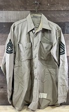 Vintage 50s Military Army Khaki Wool WWII Korean War Gusset Work Shirt Type II M