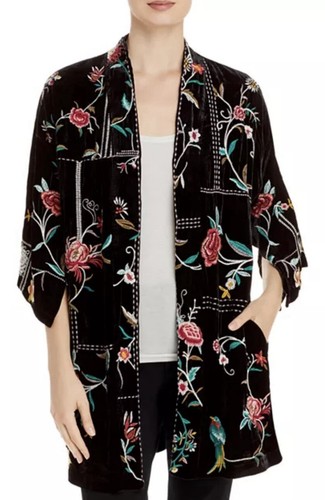 Johnny Was $355 Embroidered Black Velvet Uriah Kimono Jacket Duster Cardigan - Picture 2 of 12