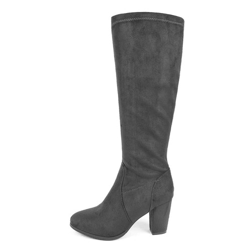 Womens Chunky Block Heel Zip Up Faux Fur Lining Stretch Knee High Boots - Picture 22 of 37
