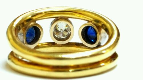 Anillo de boda elegante de tres piedras de oro amarillo de 14 K de diamantes y zafiro de 1,13 quilates - Imagen 3 de 3