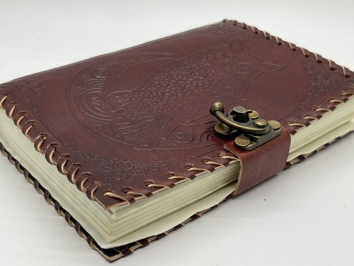 Owl on The Moon Leather Journal 5x7" Handmade Wicca Book of Shadows Diary 200 pg - Picture 10 of 12