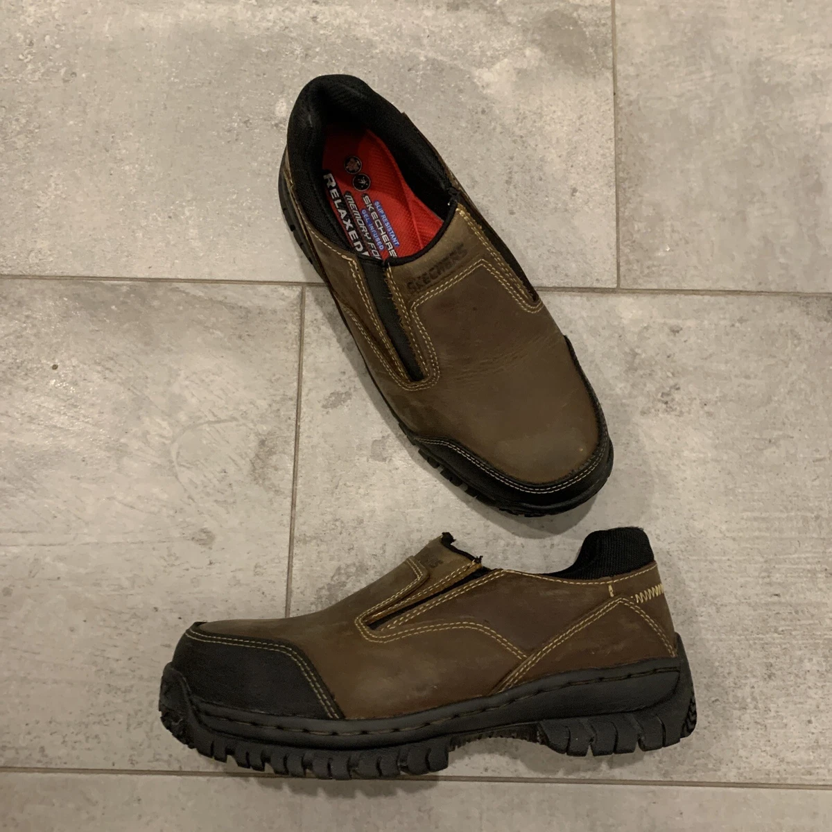 Skechers steel toe slip best sale on