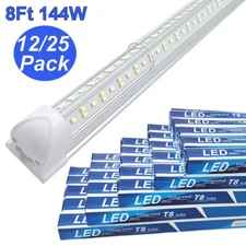 12/25 Pack 144W 8Ft Led Shop Light Fixture T8 Linkable 8 FT Led Tube Light 6500K